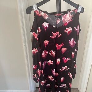 Roz & Ali Black Dress with Pink Floral Design